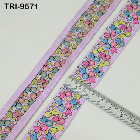 9 Yard Lavender Embroidery Ribbon Trim Teddy Bears Indian Sari Border Crafting Sewing Bag Straps for Kids Junk Journals Pets Accessories 5cm