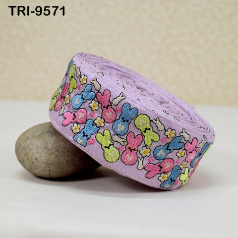 9 Yard Lavender Embroidery Ribbon Trim Teddy Bears Indian Sari Border Crafting Sewing Bag Straps for Kids Junk Journals Pets Accessories 5cm