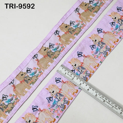 1 Meter Unicorn Embroidery Ribbon 8cm Indian Embroidered Fabric Trim Laces Sari Border Sewing Kids Accessory Junk Journals DIY Crafting