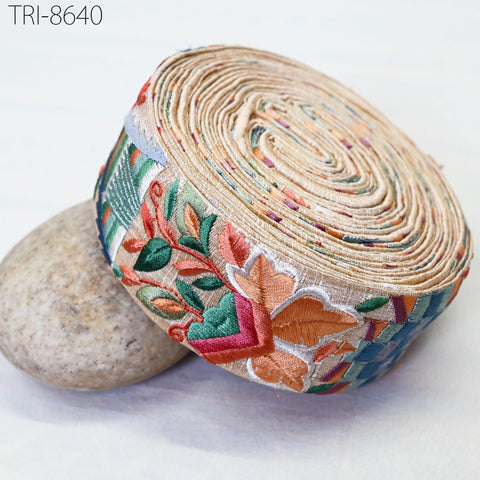 9 Yard Indian Ribbon Embellishment Embroidery Fabric 5cm Trim Embroidered Dog Collars Crafting Costumes Wedding Dress Beach Bag, Shoe making