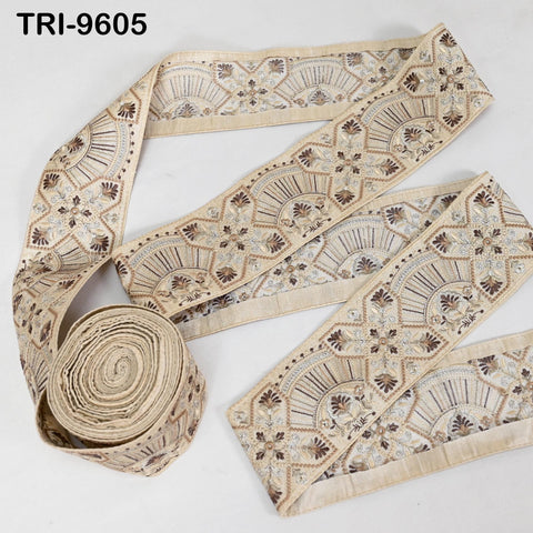 9 Yard Embroidered Fabric Trim Indian Embroidery Sari Border Crafting Saree Sewing Decorative Beach Bag Cushions Trimmings Ribbons Tape 9cm