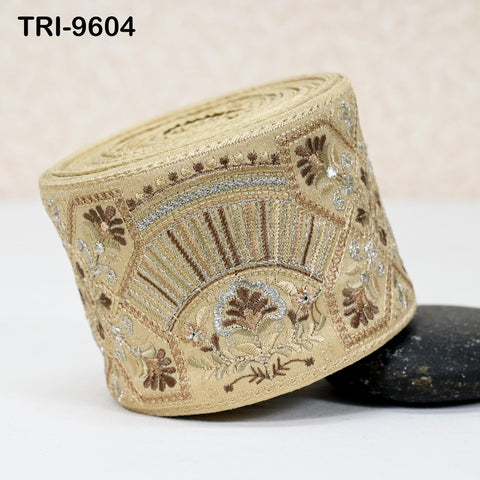 9 Yard Embroidery Trim Indian Sari Border Crafting Saree Sewing Embroidered Decorative Beach Bag Cushions Trimmings Ribbons Tape 9cm Beige