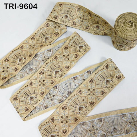 9 Yard Embroidery Trim Indian Sari Border Crafting Saree Sewing Embroidered Decorative Beach Bag Cushions Trimmings Ribbons Tape 9cm Beige