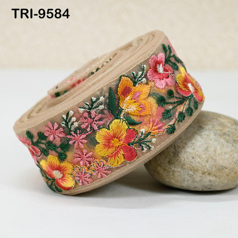 9 Yard Embroidery Ribbons Indian 5cm Trim DIY Crafting Hair Accessories Sari Border Wedding Sewing Dress Embroidered Embellishment Trimmings