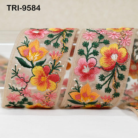 9 Yard Embroidery Ribbons Indian 5cm Trim DIY Crafting Hair Accessories Sari Border Wedding Sewing Dress Embroidered Embellishment Trimmings