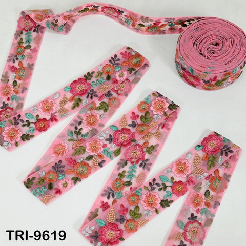 9 Yard Peach Indian Embroidery Ribbon 5cm Trim Sari Border DIY Crafting Sewing Embroidered Shoe making Designer Curtain Home Decor Trimmings