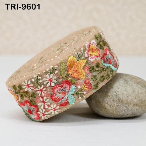 9 Yard Embroidery Ribbons Indian 5cm Trim DIY Crafting Hair Accessories Sari Border Wedding Sewing Dress Embroidered Embellishment Trimmings