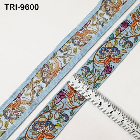 9 Yard Embroidery 5cm Ribbon Grey Trim Tape Embellish Embroidered Saree Border Costume Crafting Sewing Beach Bag Tote Pouche Wall Hanging