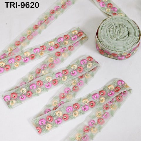 9 Yard Embroidery Ribbon Sari Embellishments Indian Embroidered 5cm Trims Saree Border Sewing DIY Crafting Trimmings Headbands Junk Journals