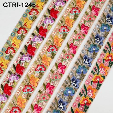9 Yard Indian 4cm Embroidered Trim Embroidery Dress Embellishment Fabric Ribbon Trim Cushions DIY Crafting Sari Border Wedding Saree Sewing