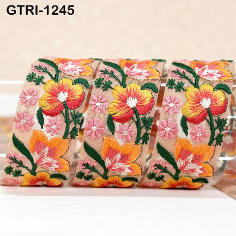 9 Yard Indian 4cm Embroidered Trim Embroidery Dress Embellishment Fabric Ribbon Trim Cushions DIY Crafting Sari Border Wedding Saree Sewing