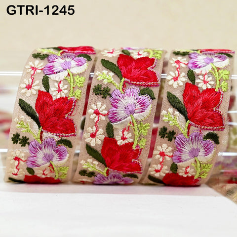 9 Yard Indian 4cm Embroidered Trim Embroidery Dress Embellishment Fabric Ribbon Trim Cushions DIY Crafting Sari Border Wedding Saree Sewing