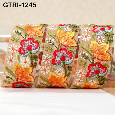 9 Yard Indian 4cm Embroidered Trim Embroidery Dress Embellishment Fabric Ribbon Trim Cushions DIY Crafting Sari Border Wedding Saree Sewing