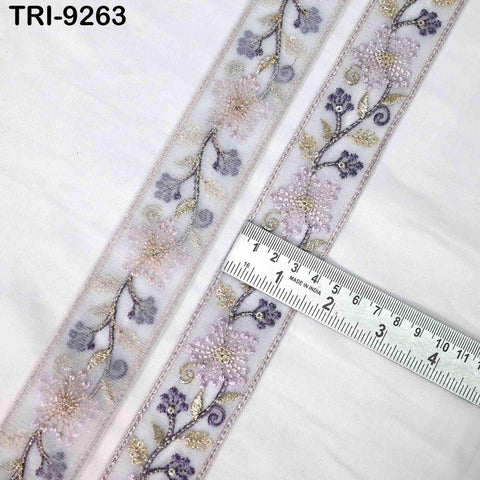 9 Yard Grey Embroidery Ribbon Trim Embroidered Embellishment Sari Sewing Crafting Border Indian Trimming Laces Junk Journals 4 cm