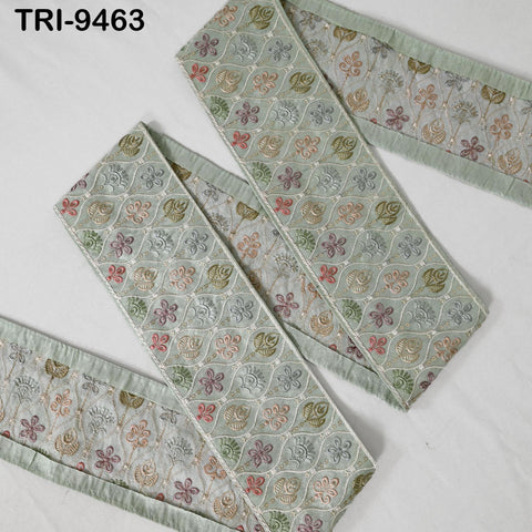 9 Yard Greenish Grey Embroidery Ribbon Trim Saree Border Crafting Sewing Throw Pillow Home Decor Embellishments Costumes Junk Journals 9cm
