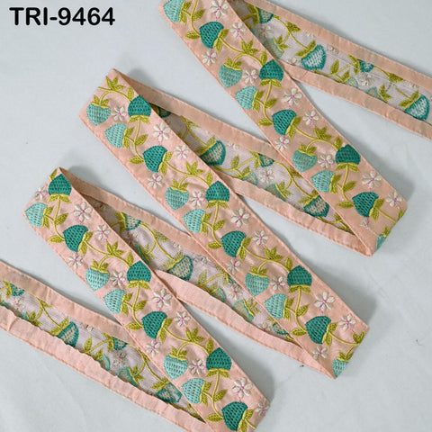 1 Meter Strawberry Embroidery Ribbon Trim Embellishments Sari Sewing Crafting Border Indian Embroidered Trimmings Laces Junk Journals 4cm