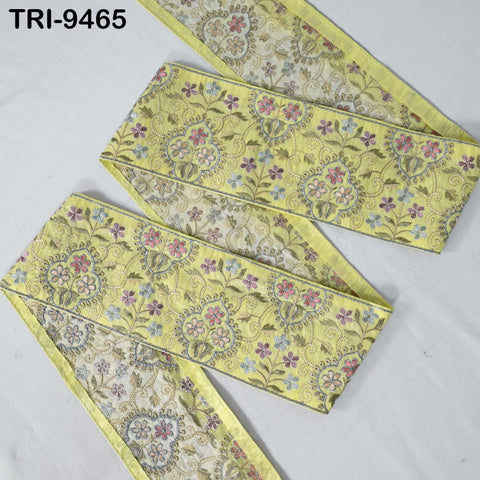 3 Yard Lime Yellow Embroidered Ribbons 10cm Trim Indian Embroidery Laces | Sari Border Saree | DIY Crafting Beach Bag Decorative Trimmings