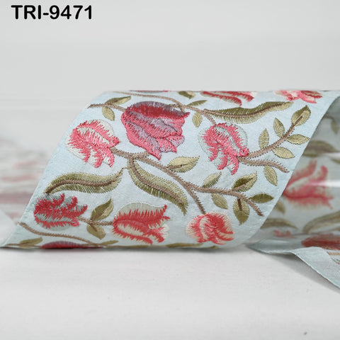 9 Yard Embroidery Ribbons 10cm Fabric Trim Indian Embroidered Sari Border Crafting Sewing Regency Reticules Victorian Handbags Junk Journals