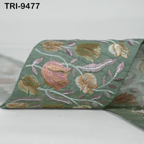 9 Yard Embroidery Ribbons Fabric Trim Indian Embroidered Sari Border Crafting Sewing Regency Reticules Victorian Handbags Junk Journals 10cm