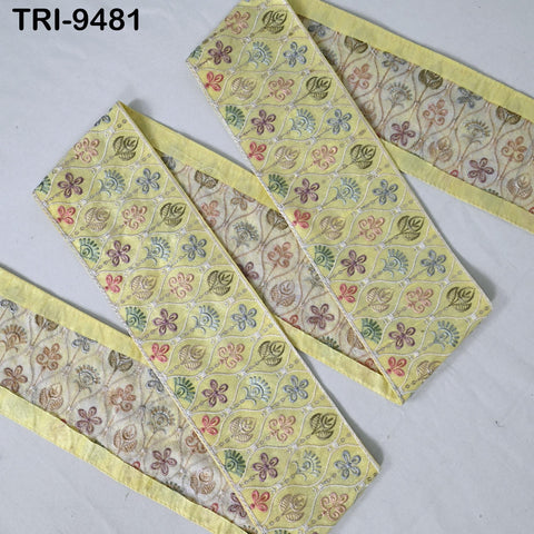 9 Yard Yellow Embroidery Ribbon Trim 9 cm Saree Border DIY Crafting Sewing Throw Pillow Home Decor Embellishments Costumes Junk Journals