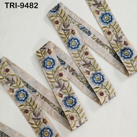 9 Yard Blue Indian 4cm Trim Sari Embroidery Saree Ribbon Embroidered Border Cushions cover Home Décor Sewing Clothing Trimmings