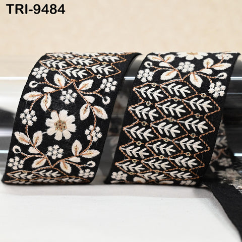 9 Yard Black Embroidery Ribbon Embellishment Embroidered Saree Border Theatrical Costume Crafting Sewing Beach Bags Tote Wall Hangings 5cm