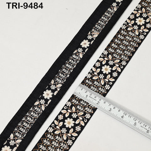 9 Yard Black Embroidery Ribbon Embellishment Embroidered Saree Border Theatrical Costume Crafting Sewing Beach Bags Tote Wall Hangings 5cm