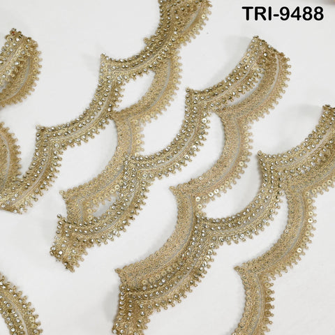 9 Yard Dull Gold Trim Beaded Rhinestone Ribbon Kundan Scallop Edge Lehenga Christmas Dresses Embellishments Saree Border Bridal Laces 4cm