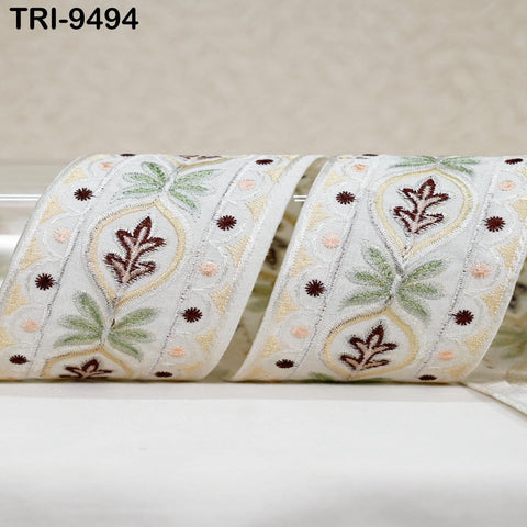 9 Yard White Embroidery Ribbons 6cm Indian Sari Border Embroidered Crafting Sewing Tablecloth Lampshade making Home Decor Costumes Trimmings