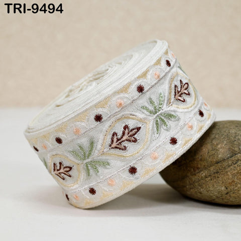 9 Yard White Embroidery Ribbons 6cm Indian Sari Border Embroidered Crafting Sewing Tablecloth Lampshade making Home Decor Costumes Trimmings