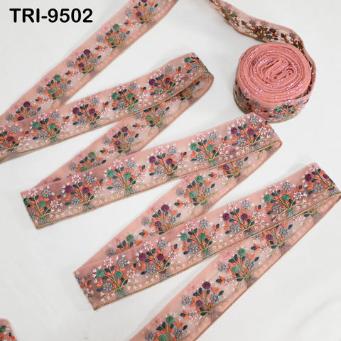 9 Yard Indian Embroidery Trim Embroidered Saree Ribbon Sari Embellishments Cushions Sewing Crafting Trimmings Curtains Headbands Border 65mm