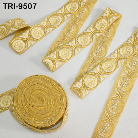 9 Yard Yellow Embroidery Ribbon 4cm Trim Embellishment Sari Sewing DIY Crafting Border Indian Embroidered Laces Home Decor Regency Reticules