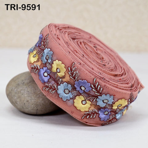 9 Yard Embroidery Ribbon Sari Embellishments Indian Embroidered 5cm Trims Saree Border Sewing DIY Crafting Trimmings Headbands Junk Journals