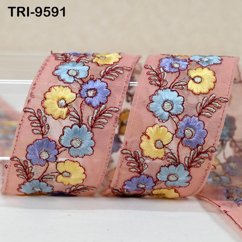 9 Yard Embroidery Ribbon Sari Embellishments Indian Embroidered 5cm Trims Saree Border Sewing DIY Crafting Trimmings Headbands Junk Journals