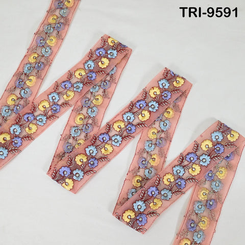 9 Yard Embroidery Ribbon Sari Embellishments Indian Embroidered 5cm Trims Saree Border Sewing DIY Crafting Trimmings Headbands Junk Journals
