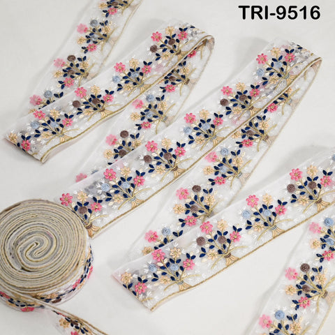 3 Yard White Indian Embroidery 65mm Trim Embroidered Saree Ribbon Embellishment Cushions Sewing Crafting Trimming Curtains Headbands Border