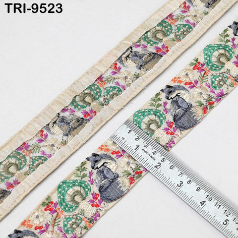 9 Yard Beige Embroidery Ribbon 5cm Trim Fox Indian Sari Border DIY Crafting Sewing Bag Straps Regency Reticules Home Decor Junk Journals