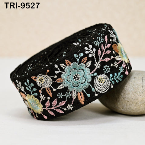 9 Yard Embroidery Trim Ribbon 5cm Sari Border Saree Embellishments Sewing DIY Crafting Costumes Headband Dog Collar Tote Bags Junk Journals