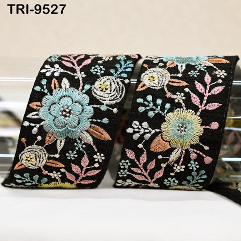 9 Yard Embroidery Trim Ribbon 5cm Sari Border Saree Embellishments Sewing DIY Crafting Costumes Headband Dog Collar Tote Bags Junk Journals