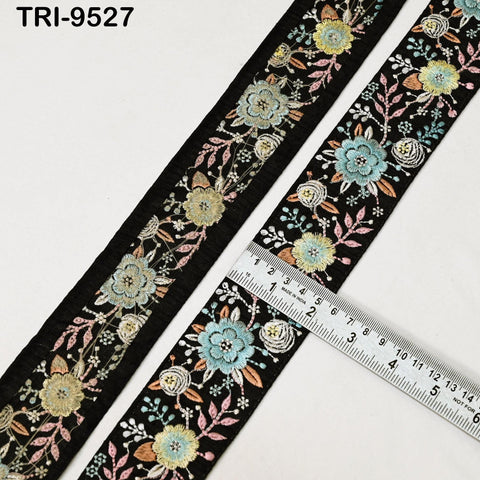 9 Yard Embroidery Trim Ribbon 5cm Sari Border Saree Embellishments Sewing DIY Crafting Costumes Headband Dog Collar Tote Bags Junk Journals