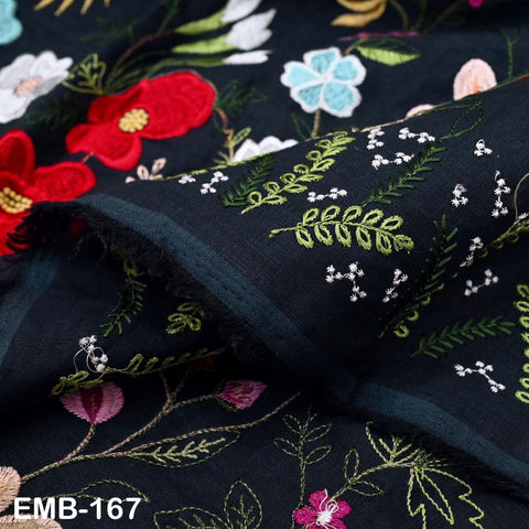 Embroidered Linen Fabric by the Yard, Floral Design, Summer Sewing (1 Yard)