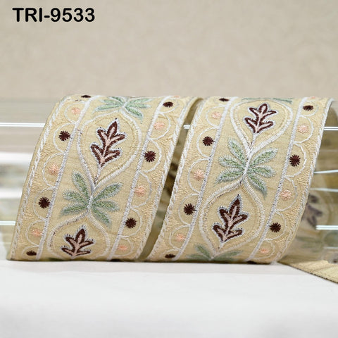 9 Yard Ivory Embroidery Ribbons 6cm Indian Sari Border Embroidered Crafting Sewing Tablecloth Lampshade making Home Decor Costumes Trimmings