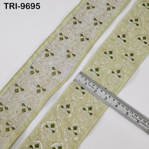 9 Yard Pale Pistachio Green Embroidery Ribbon Trims Embellishment Embroidered Saree Border Costumes Crafting Beach Bag Sewing Clothing 9cm