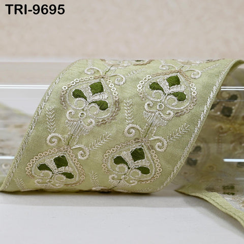 9 Yard Pale Pistachio Green Embroidery Ribbon Trims Embellishment Embroidered Saree Border Costumes Crafting Beach Bag Sewing Clothing 9cm