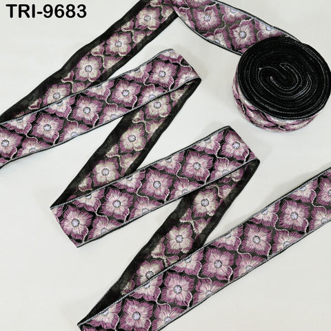 3 Yard Indian Embroidery Tulle Ribbon Trim Embellishment DIY Crafting Sewing Embroidered Sari Border Wedding Saree Tapes Dress 6 cm