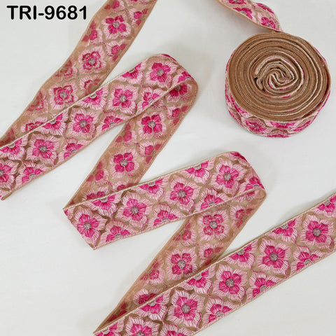 9 Yard Indian Embroidery Tulle Ribbon Trim 6 cm Embellishment DIY Crafting Sew Embroidered Sari Border Wedding Bridal Sash Belt Magenta Pink
