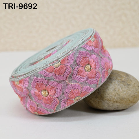 9 Yard Indian Embroidery Tulle Ribbon Trim 6 cm Embellishment DIY Crafting Sew Embroidered Sari Border Wedding Bridal Sash Belt Peach Pink