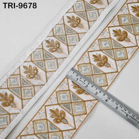 3 Yard Embroidered Fabric Trim Indian Embroidery Sari Border Crafting Saree Sewing Decorative Beach Bag Cushions Trimmings Ribbons Tape 9cm