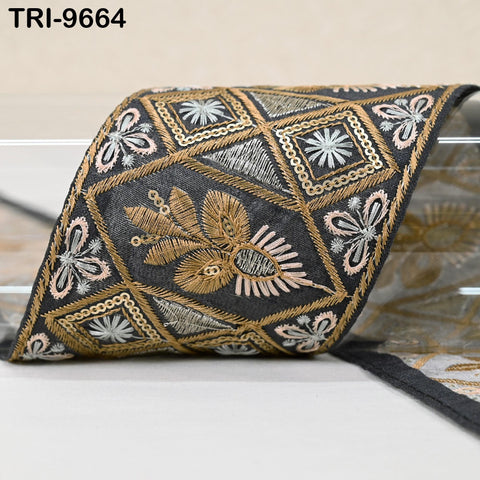 9 Yard Embroidered Fabric Trim Indian Embroidery Sari Border Crafting Saree Sewing Decorative Beach Bag Cushions Trimmings Ribbons Tape 9cm