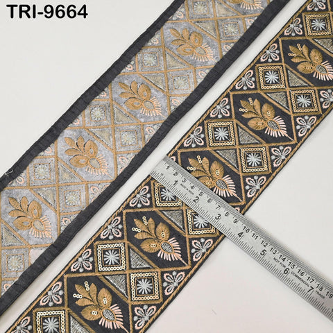 9 Yard Embroidered Fabric Trim Indian Embroidery Sari Border Crafting Saree Sewing Decorative Beach Bag Cushions Trimmings Ribbons Tape 9cm